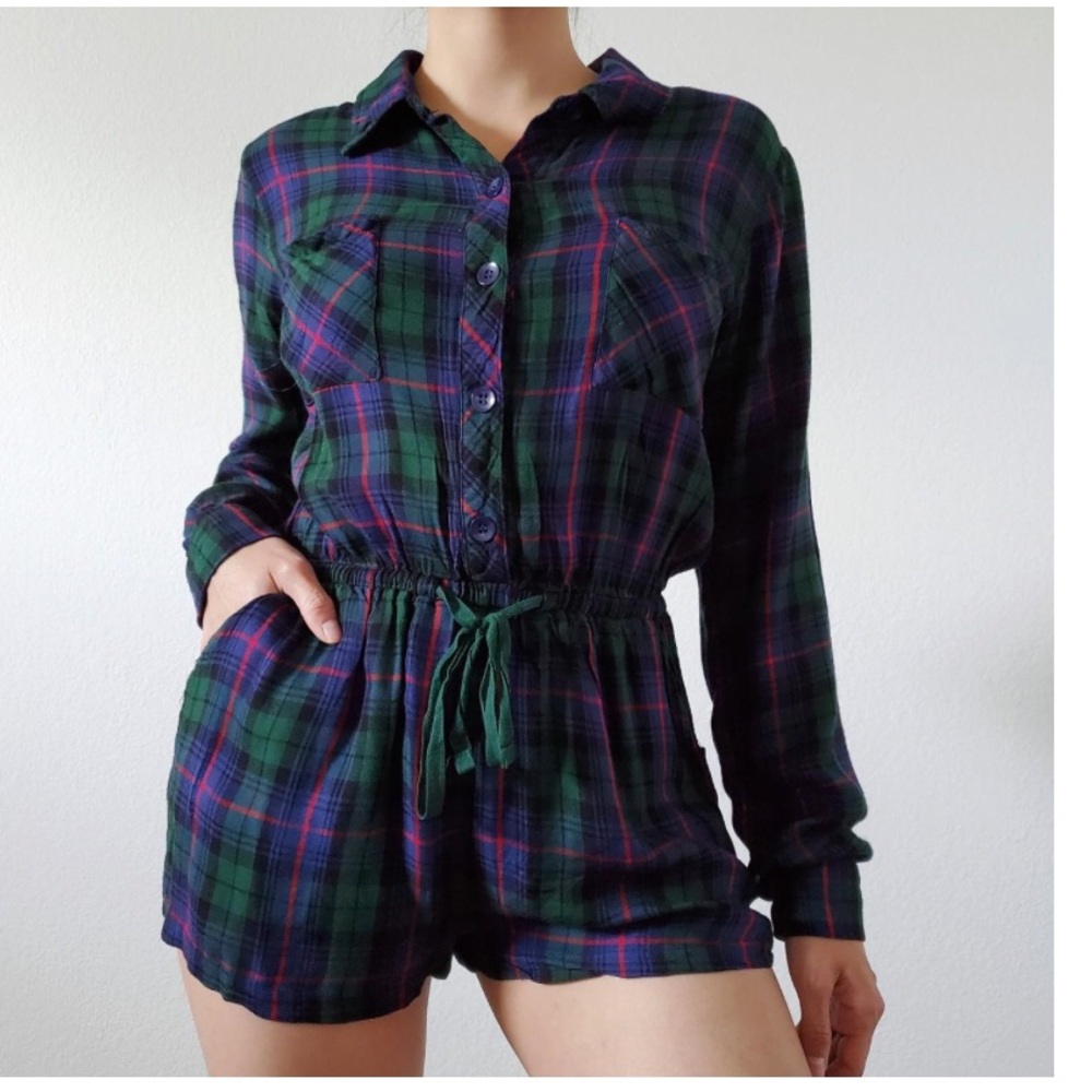 Forever 21 plaid pajama lounge romper Sz M